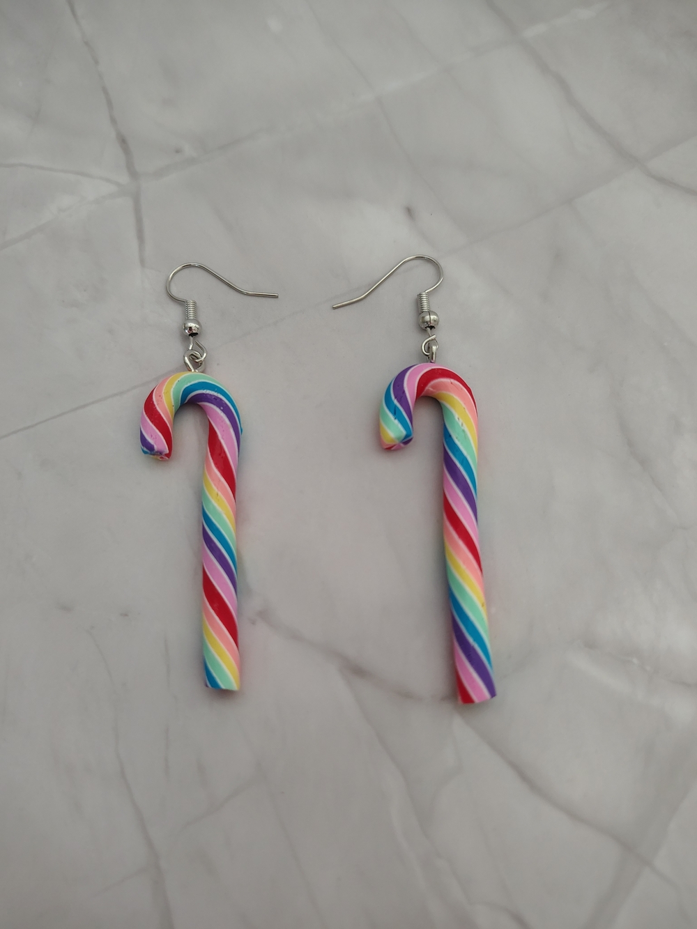 NEW Rainbow Candy Cane Dangle Earrings